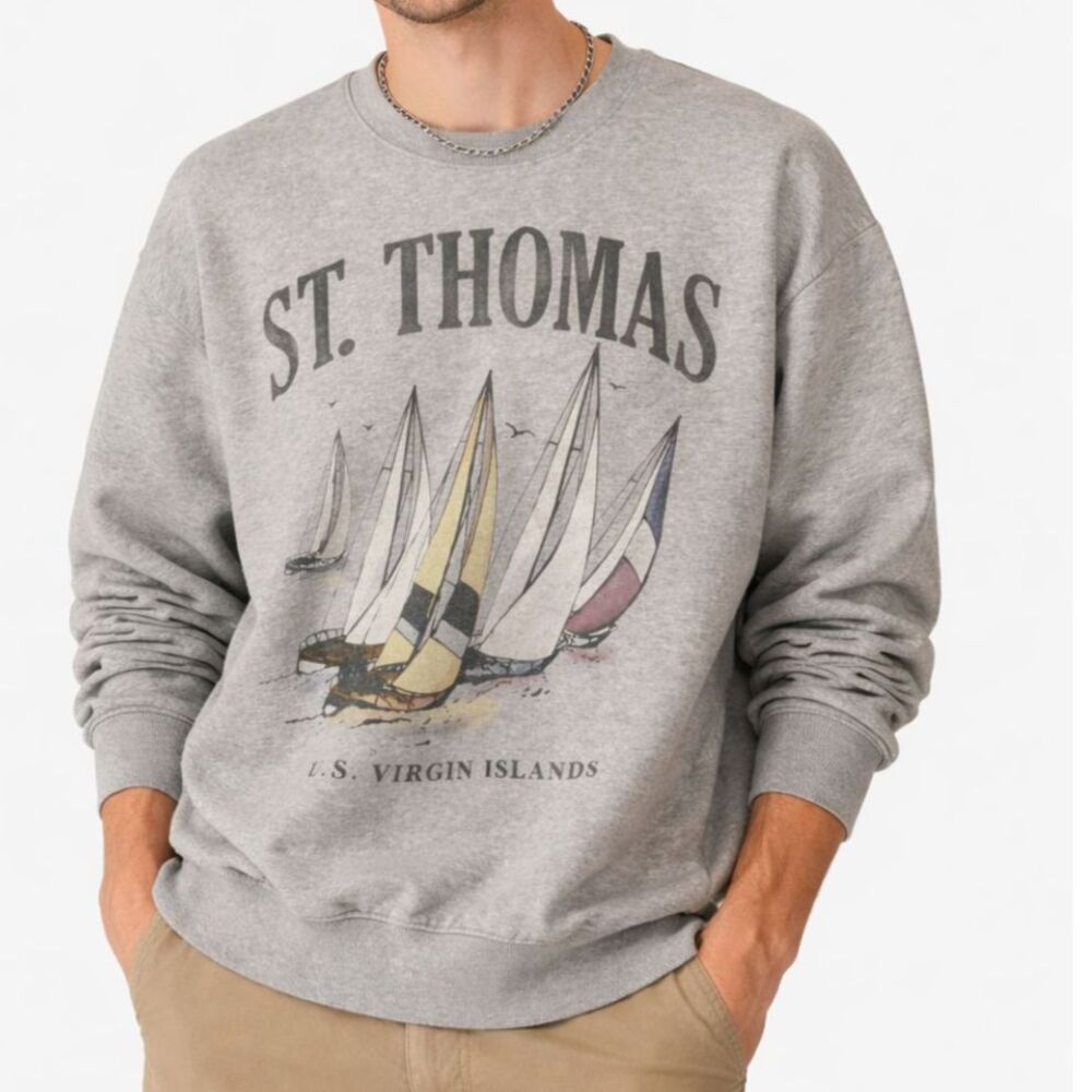 Hollister Mens Sweatshirt St Thomas US Virgin Islands Size S Relaxed Fit Gray